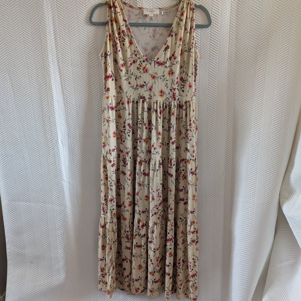 Jessica Simpson Floral Ribbed Maxi Dress V-Neck Sleeveless Medium Cottagecore - Picture 10 of 12